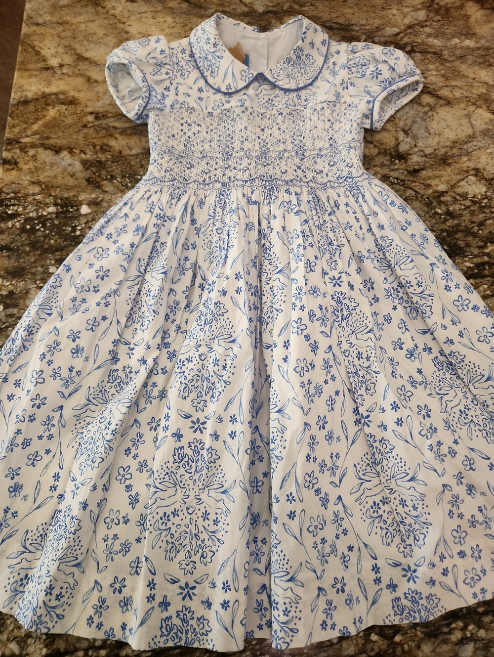Classic Blue & White Smocked Girls Dress